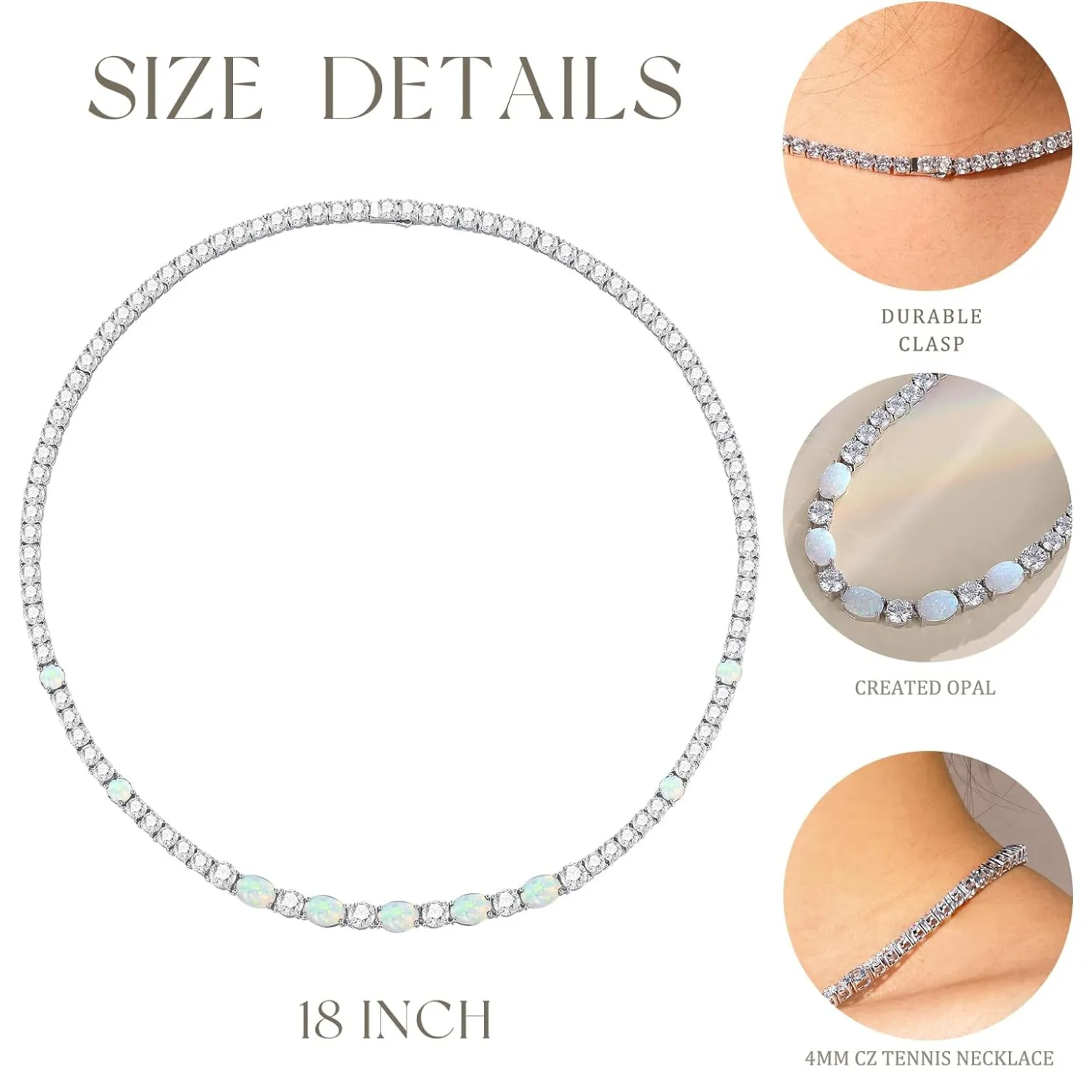 "Glamour Radiance" October Birthstone Fancy Cut White Opal Sterling Silver Tennis Necklace