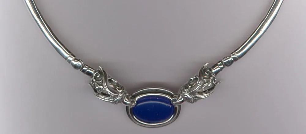 Ram Necklace, Ancient Greek Two Headed Ram Silver Necklace with Lapis Lazuli (PE-01)