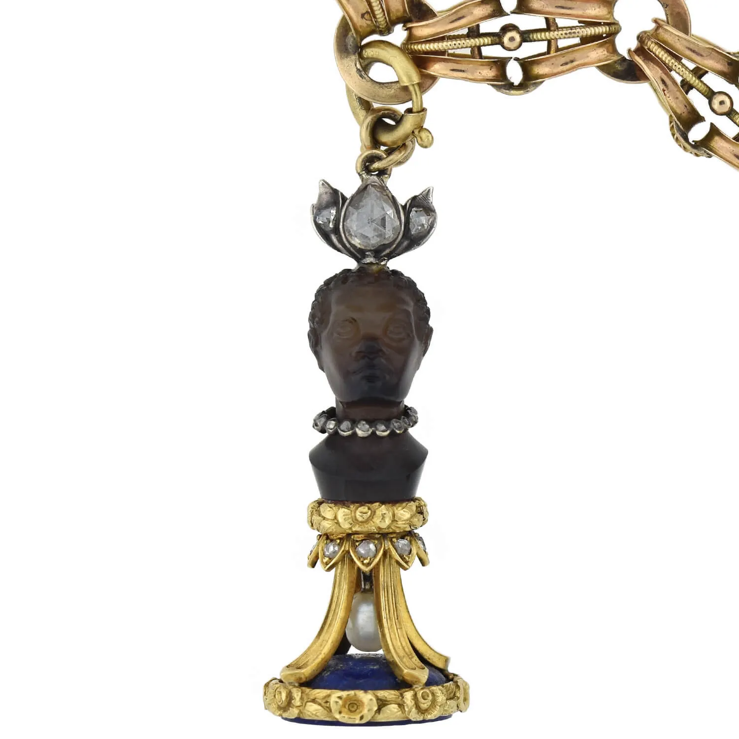 Rare Victorian   Georgian Blackamoor   Multi-Gemstone Fob Compilation Necklace 20.25"