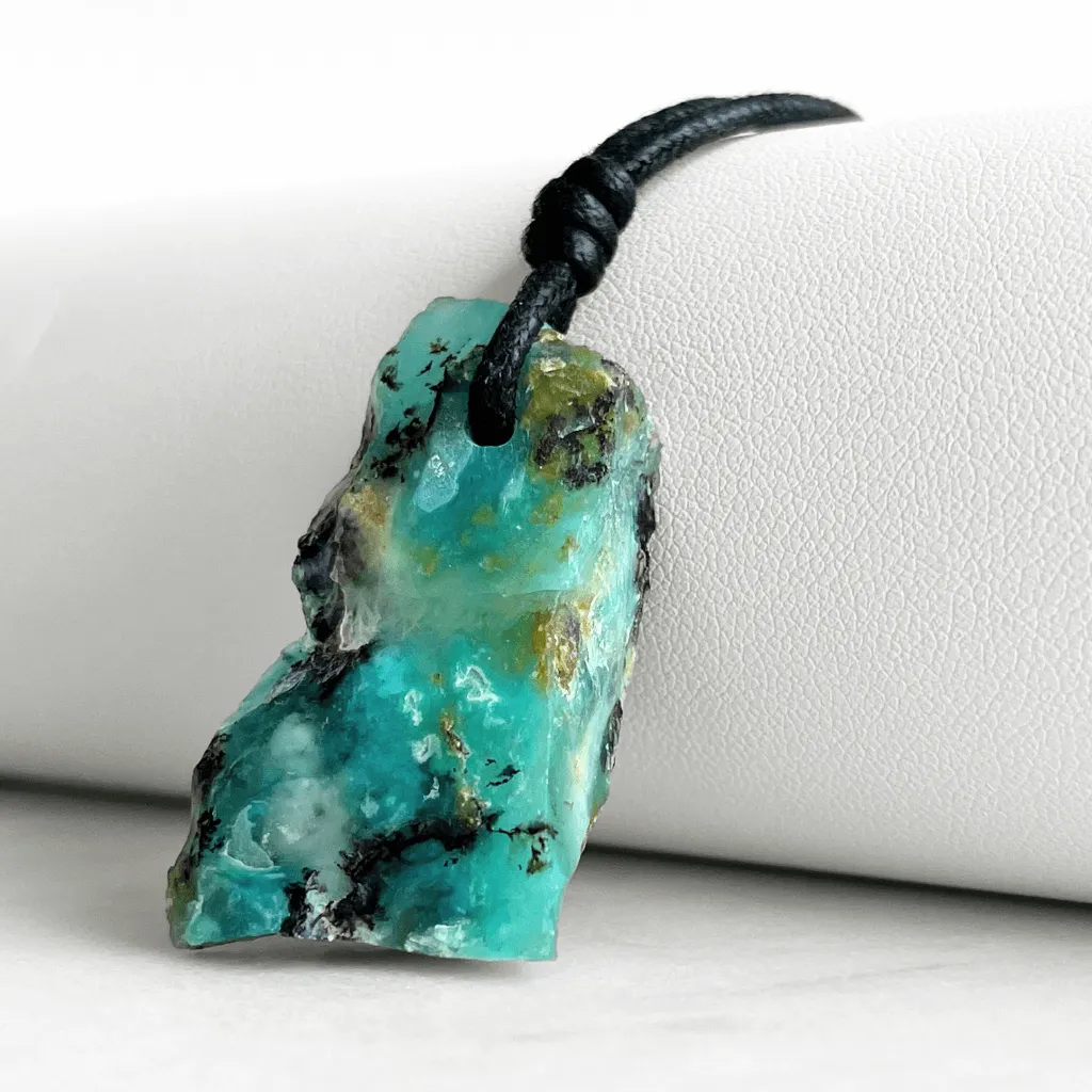 Raw Andean Blue Opal OOAK Gemstone Pendant Necklace - Tranquil Elegance