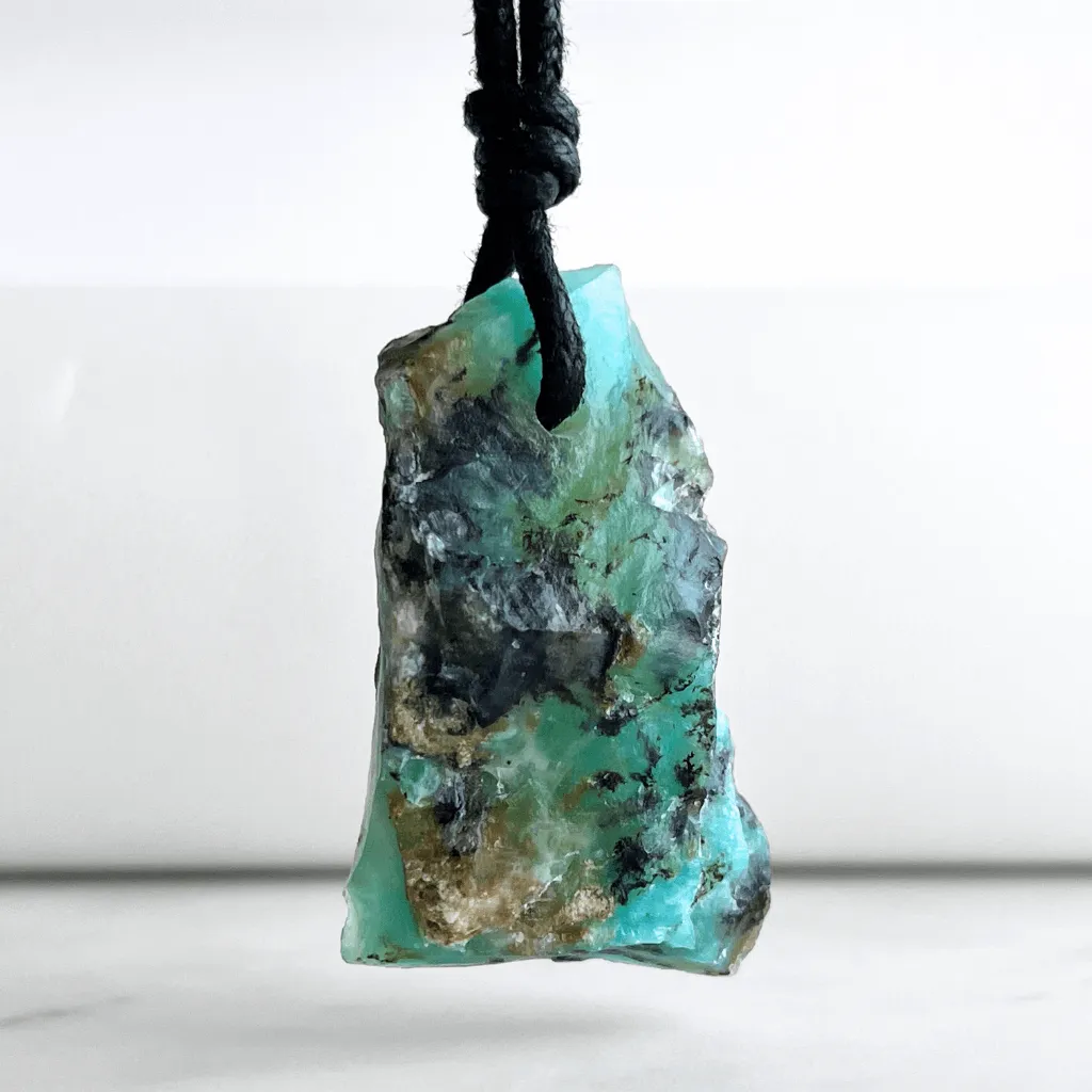 Raw Andean Blue Opal OOAK Gemstone Pendant Necklace - Tranquil Elegance