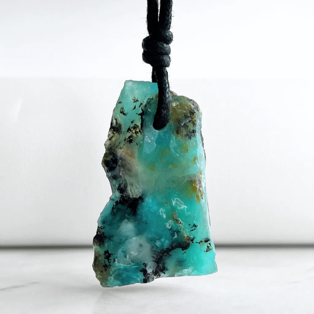 Raw Andean Blue Opal OOAK Gemstone Pendant Necklace - Tranquil Elegance