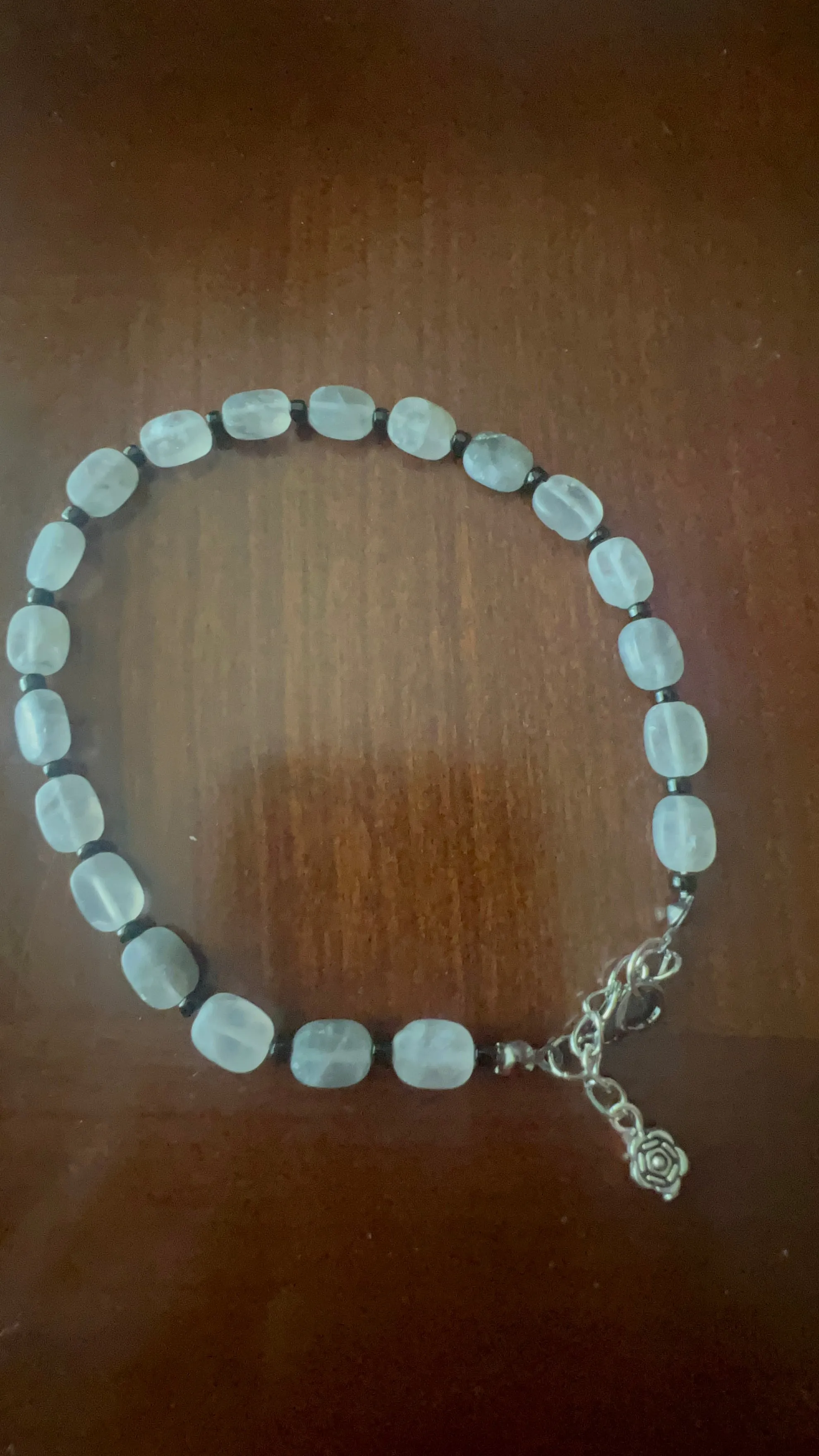 Rectangle Gray Quartz with Black Beaded Ankle Bracelet