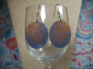 Resin Blue and Gold Oval Earrings