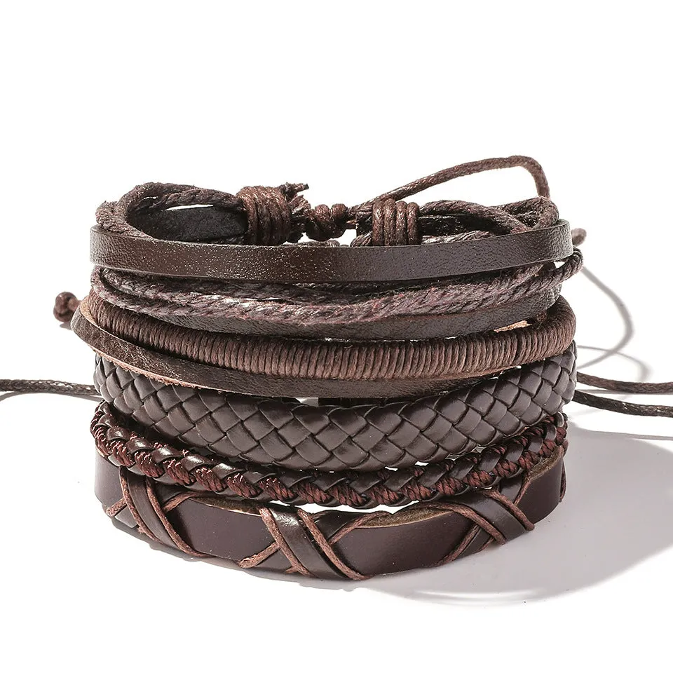 Retro Personalized Cowhide Punk Bracelet Bracelet Multi-layer Braided Leather Bracelet Diy Five-piece Leather Bracelet