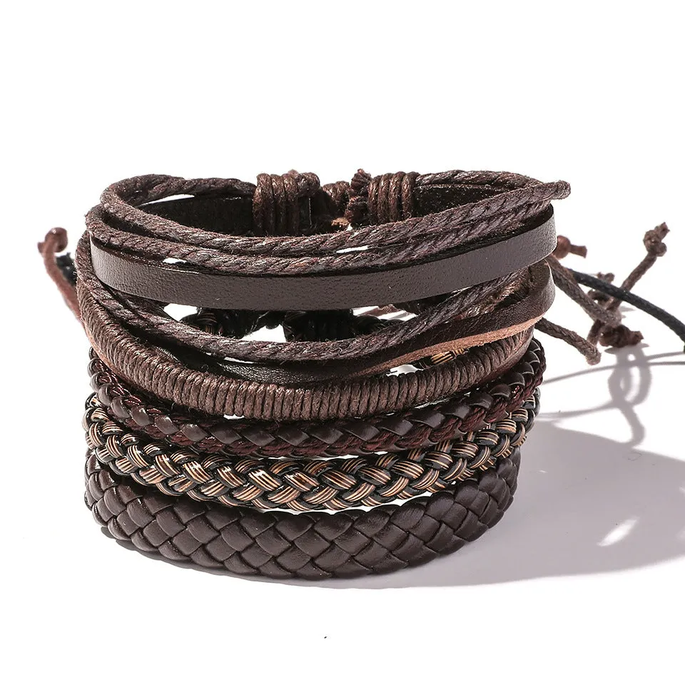 Retro Personalized Cowhide Punk Bracelet Bracelet Multi-layer Braided Leather Bracelet Diy Five-piece Leather Bracelet