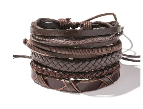 Retro Personalized Cowhide Punk Bracelet Bracelet Multi-layer Braided Leather Bracelet Diy Five-piece Leather Bracelet