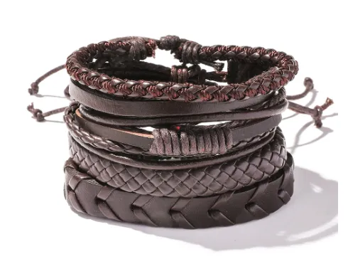 Retro Personalized Cowhide Punk Bracelet Bracelet Multi-layer Braided Leather Bracelet Diy Five-piece Leather Bracelet