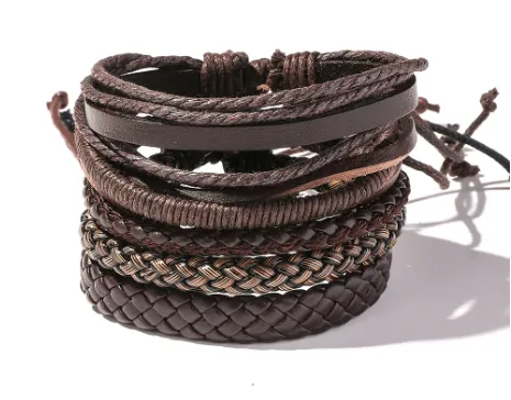 Retro Personalized Cowhide Punk Bracelet Bracelet Multi-layer Braided Leather Bracelet Diy Five-piece Leather Bracelet