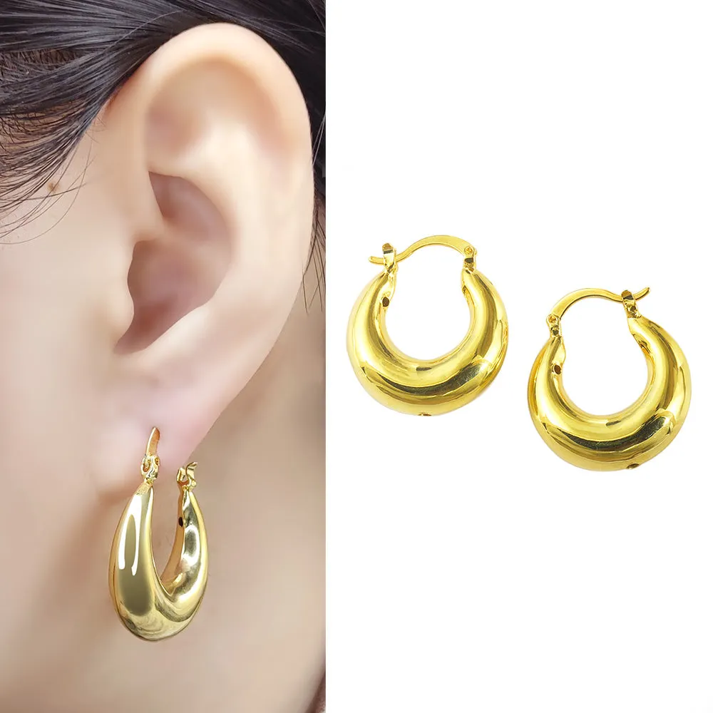 Retro Round Shape 24K Gold-Plated Copper Earrings Jewelry Gift Present for Woman