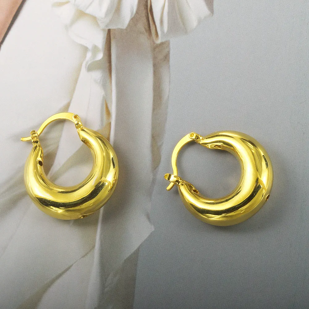 Retro Round Shape 24K Gold-Plated Copper Earrings Jewelry Gift Present for Woman