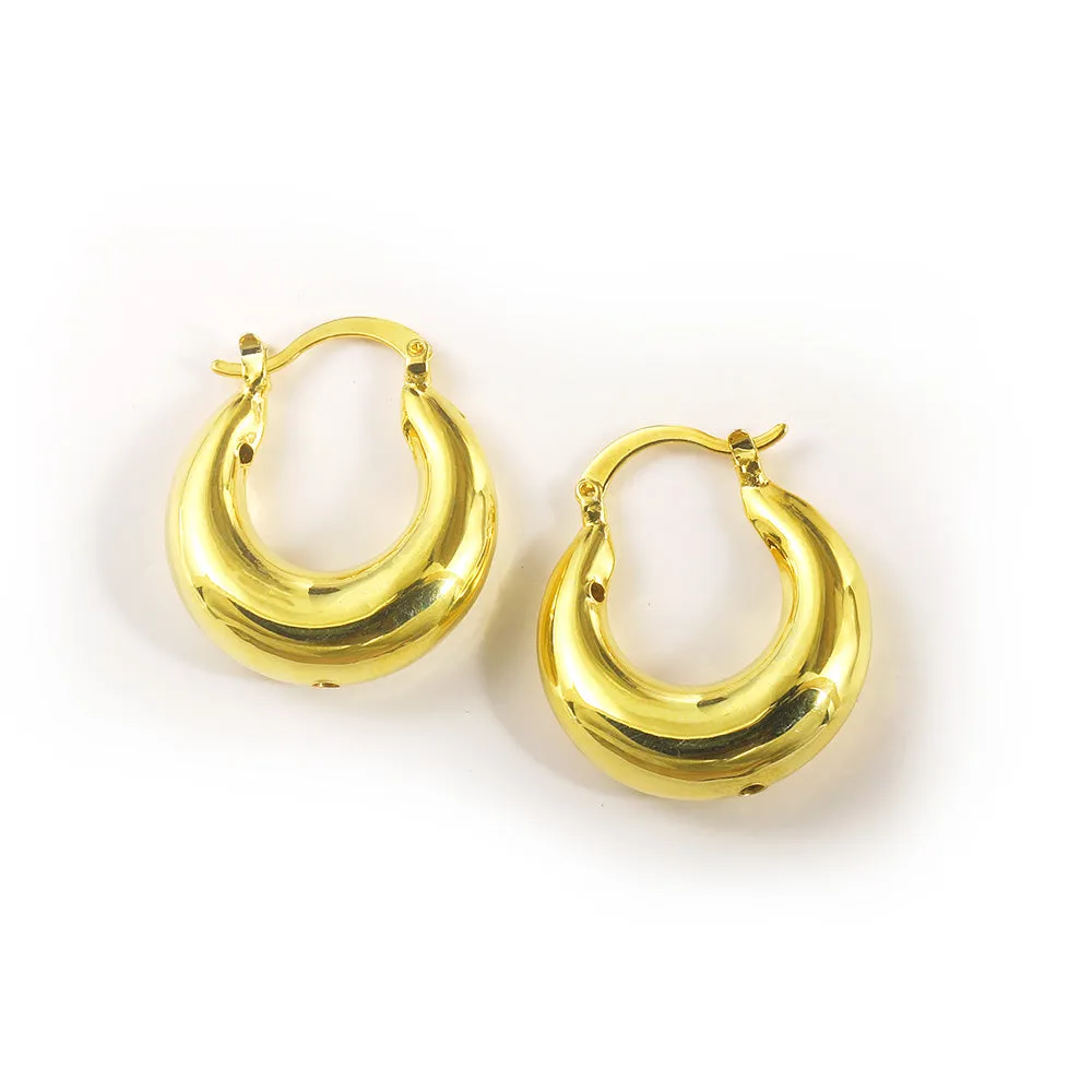 Retro Round Shape 24K Gold-Plated Copper Earrings Jewelry Gift Present for Woman