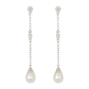 Rhodium Plated Freshwater Pearl Drop Earrings