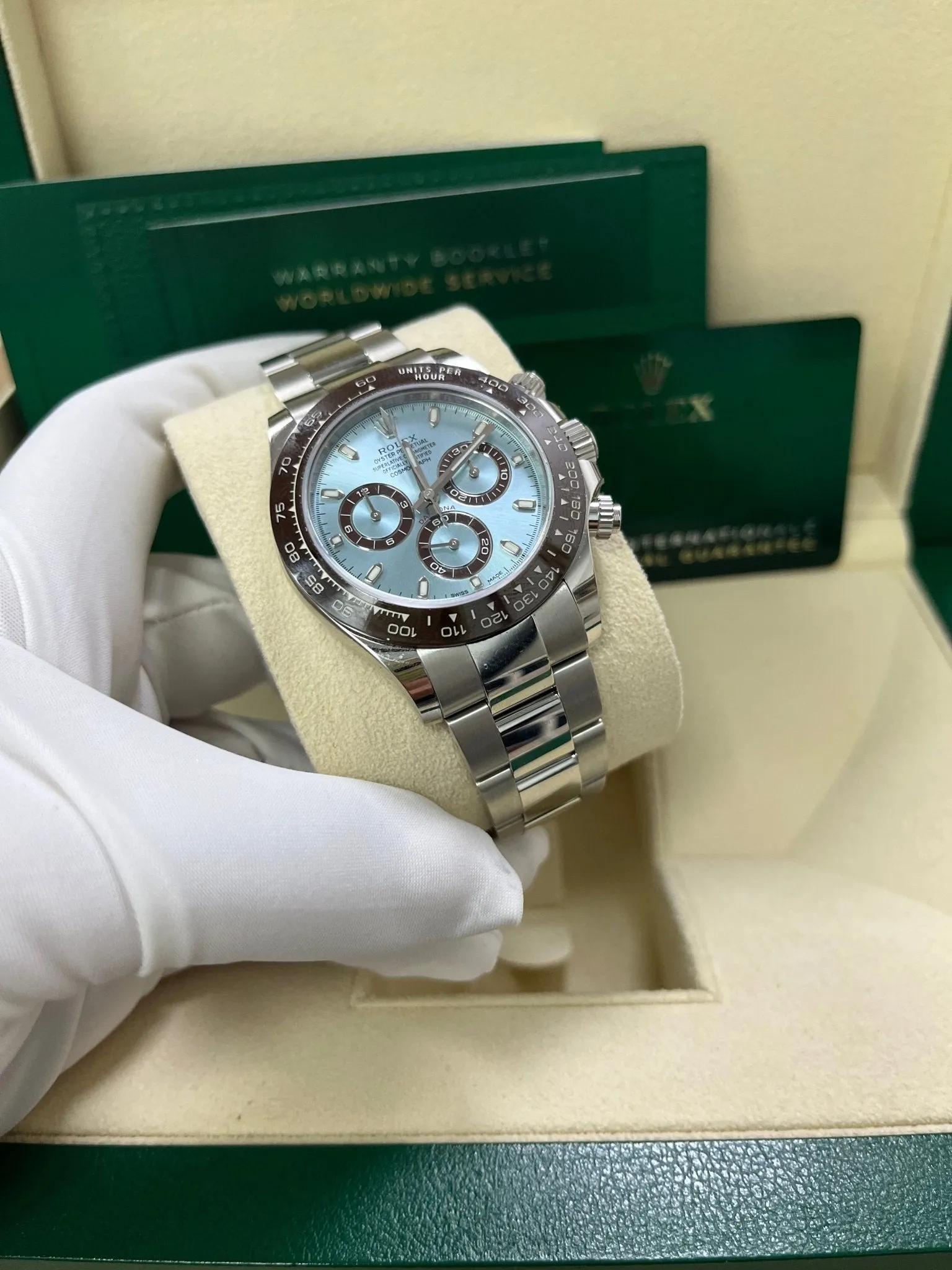 Rolex 950 Platinum Cosmograph Daytona 40 Watch - Ice Blue Index Dial (Ref # 116506)