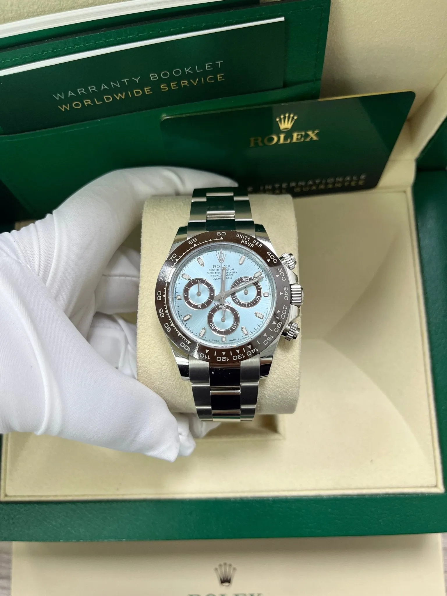 Rolex 950 Platinum Cosmograph Daytona 40 Watch - Ice Blue Index Dial (Ref # 116506)