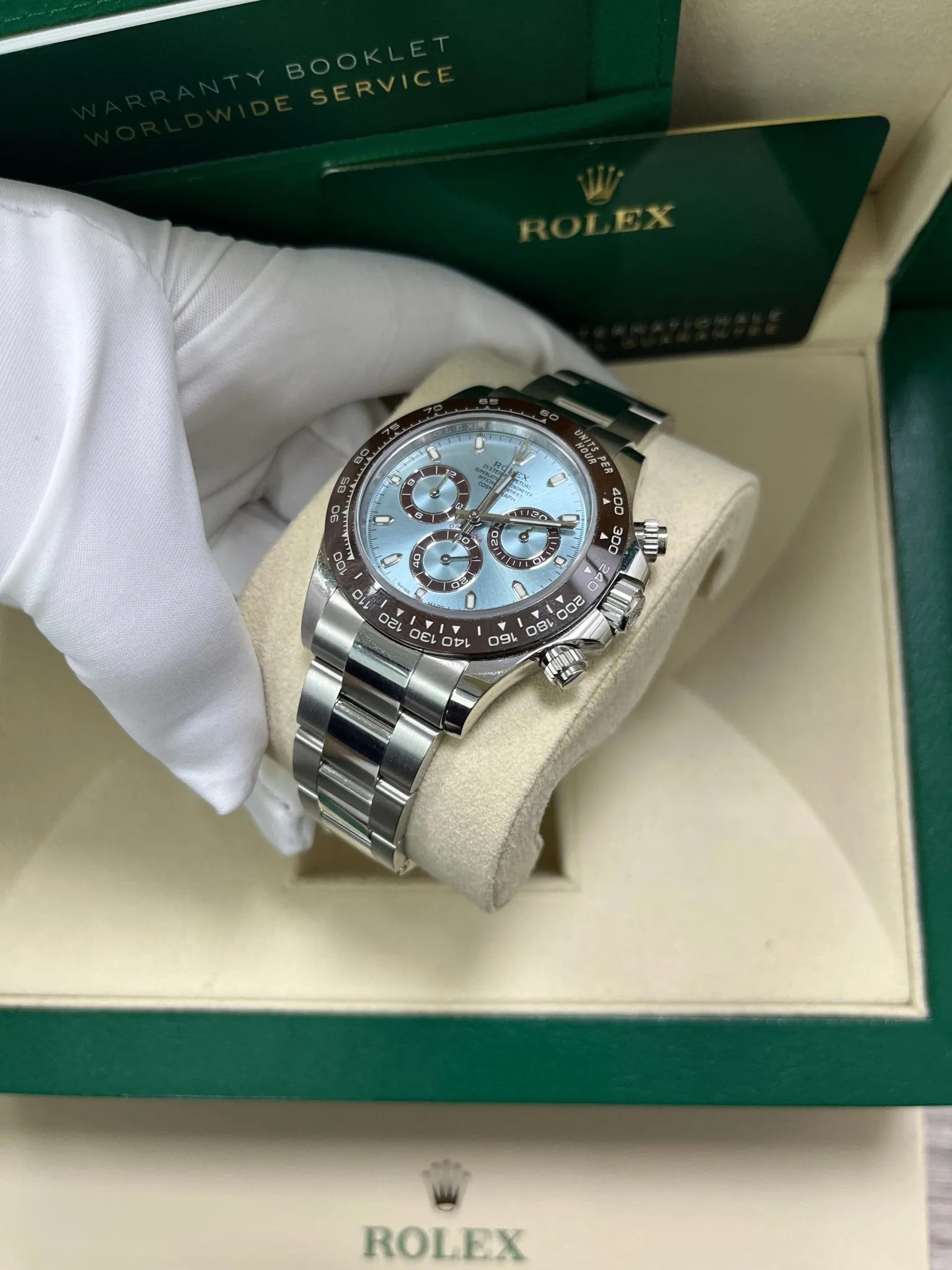 Rolex 950 Platinum Cosmograph Daytona 40 Watch - Ice Blue Index Dial (Ref # 116506)