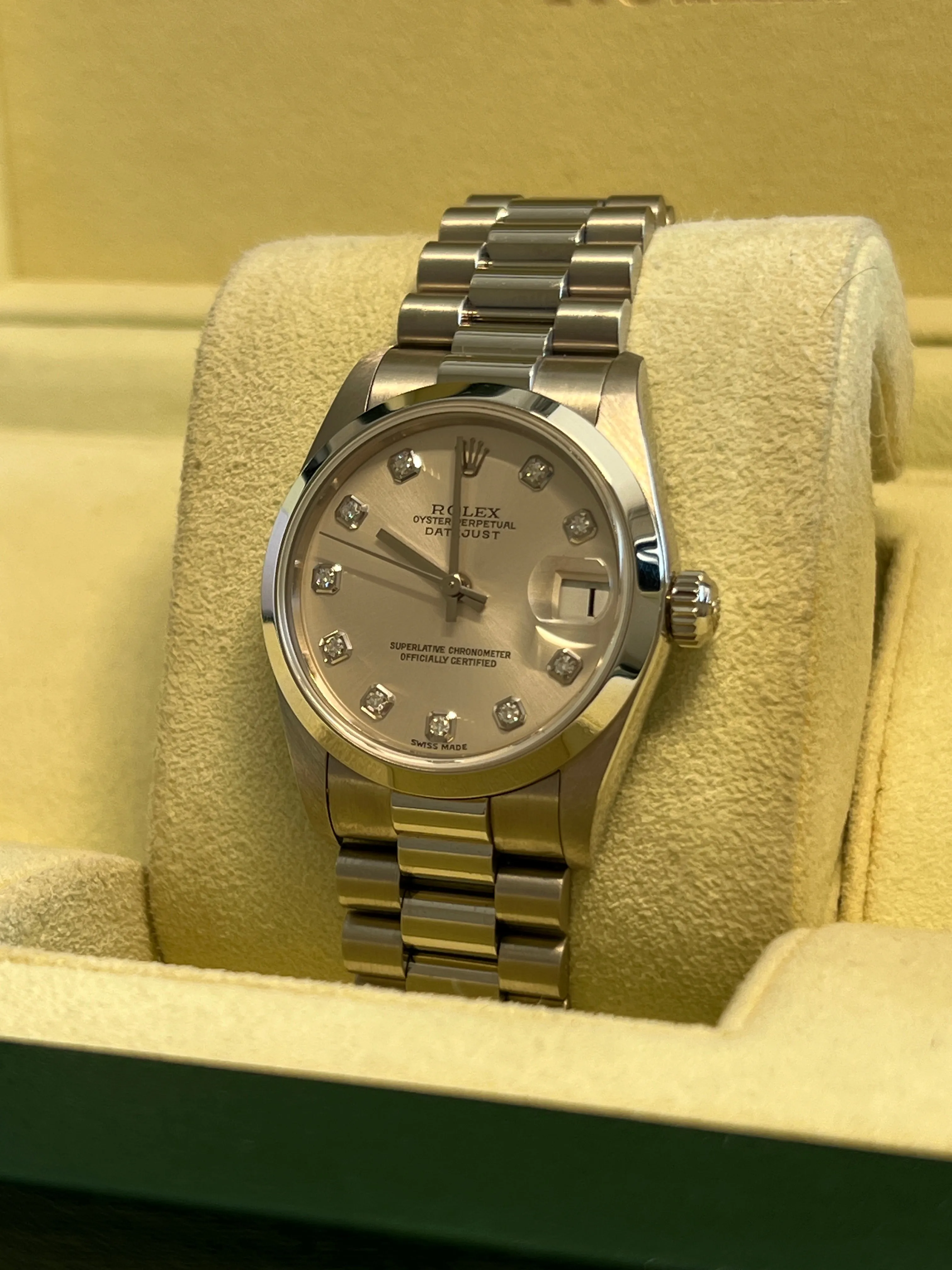 Rolex - Pre-owned Platinum Datejust 31mm Silver Diamond Dial 78246