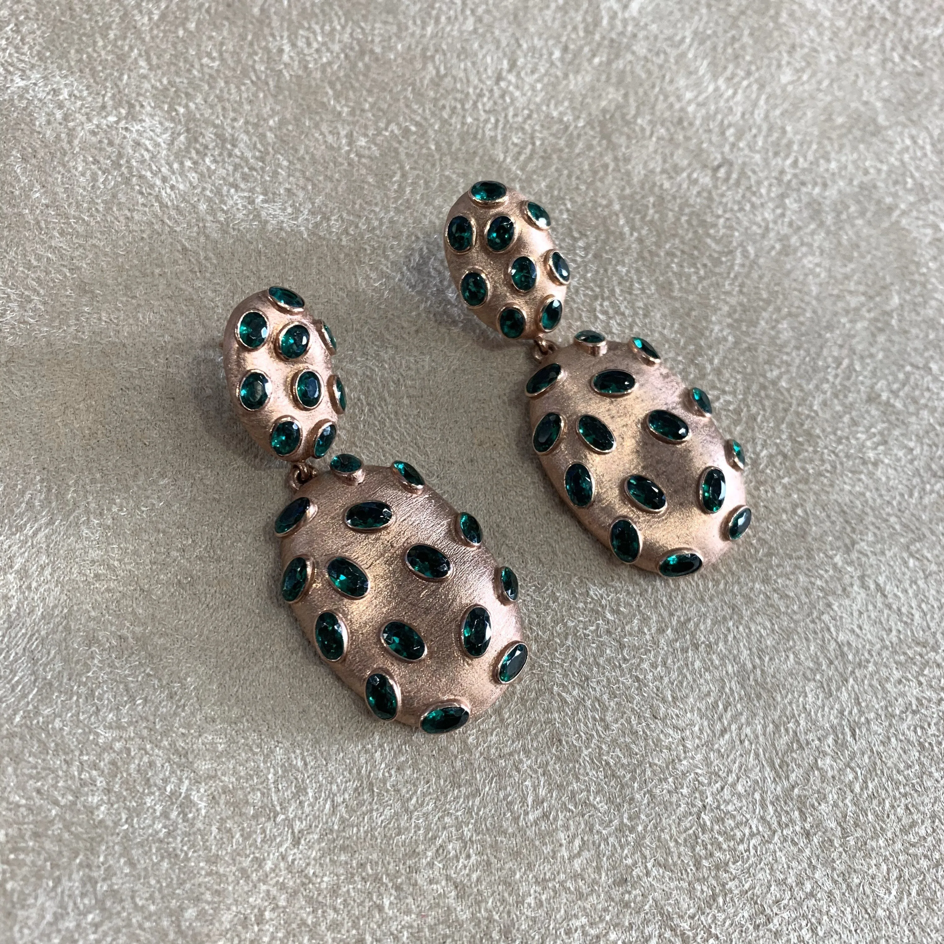 Rose Gold plated emerald green crystal earrings