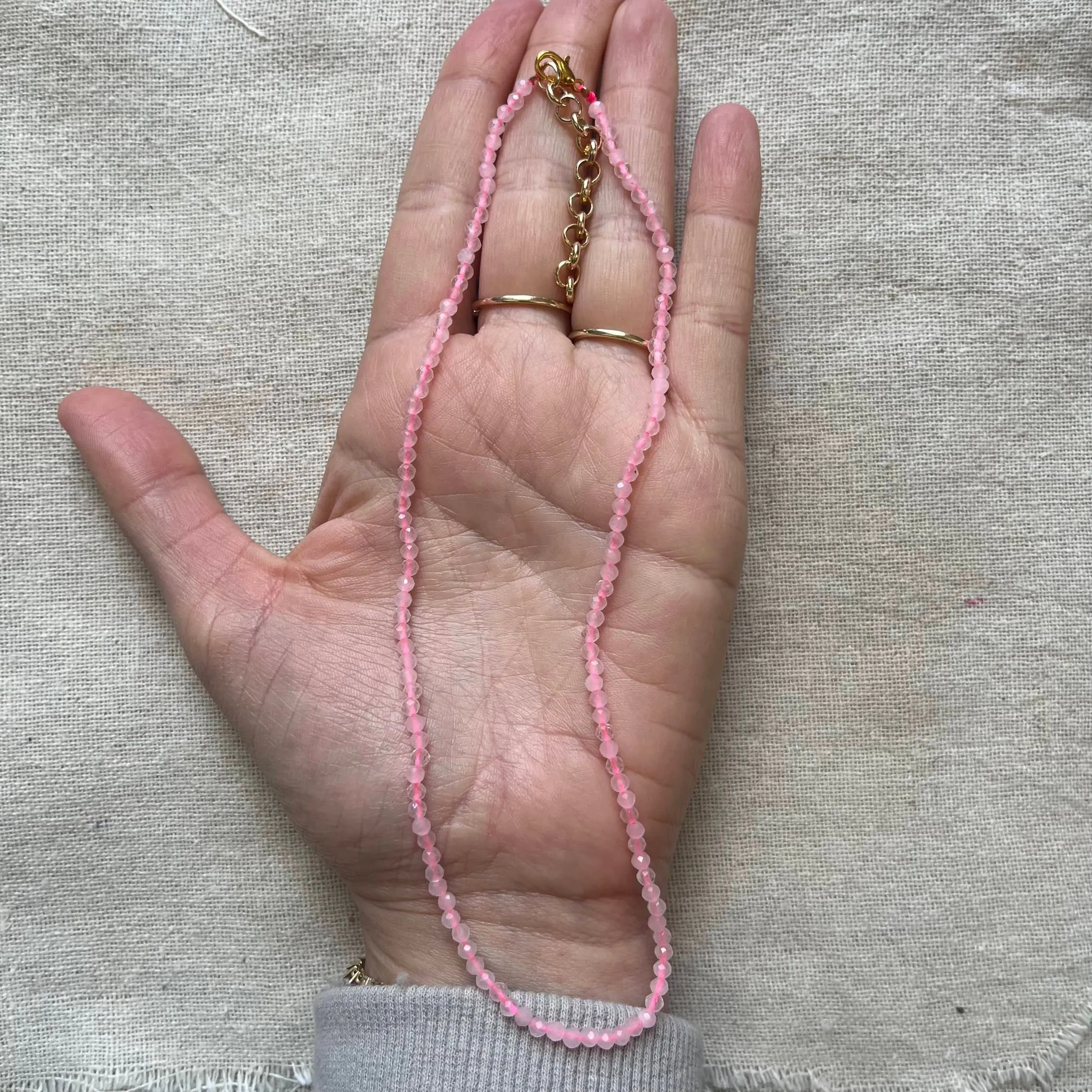 Rose Quartz 3mm Facet Beaded Necklace - Love