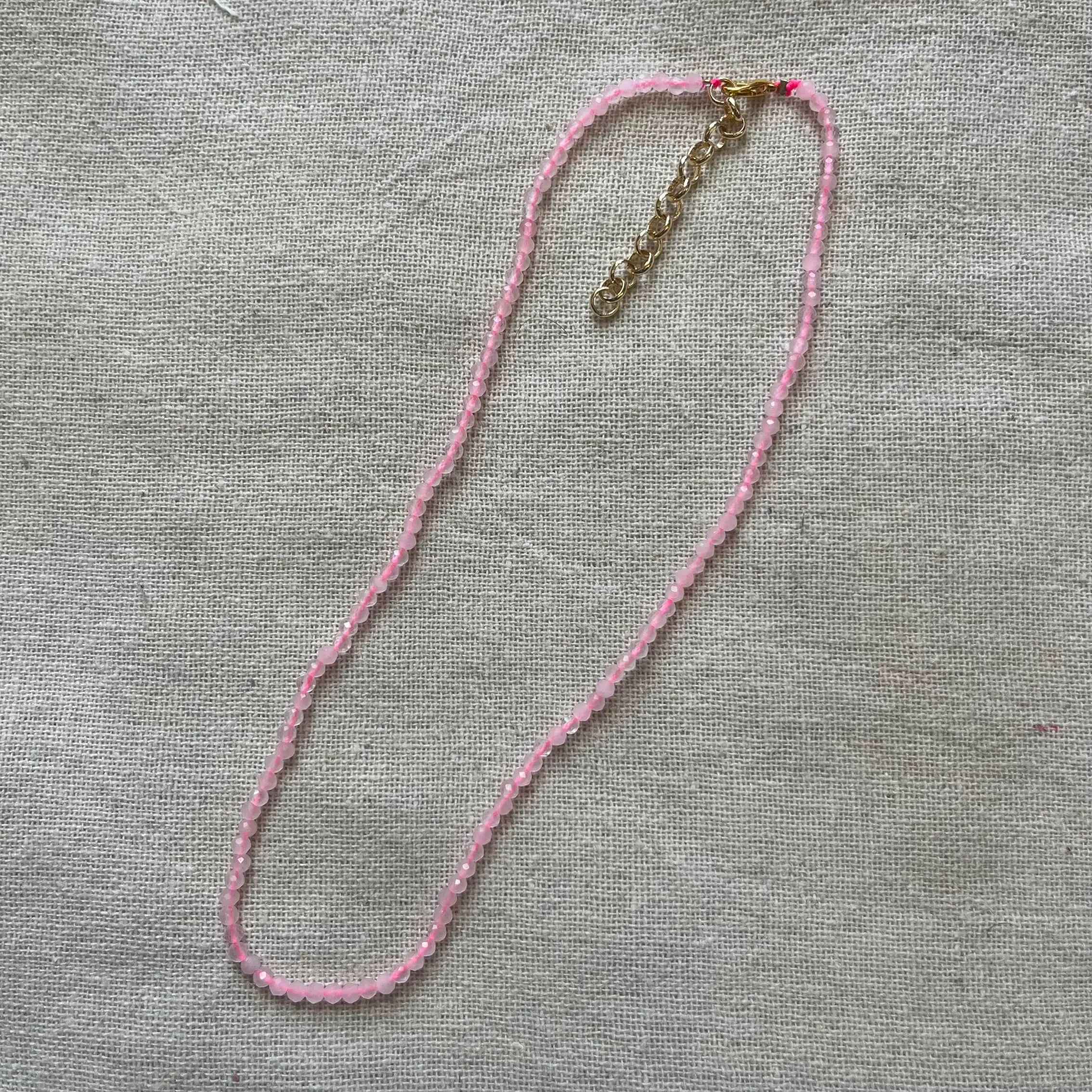 Rose Quartz 3mm Facet Beaded Necklace - Love