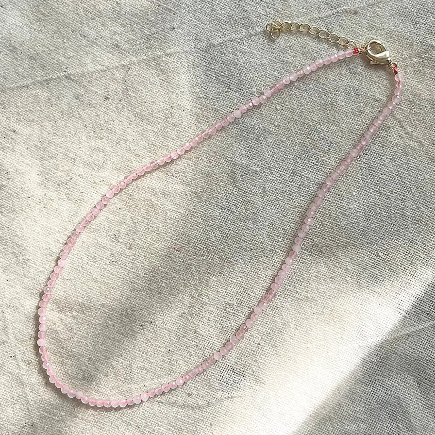 Rose Quartz 3mm Facet Beaded Necklace - Love