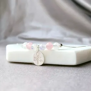 Rose Quartz Flower Pendant 925 Silver Necklace