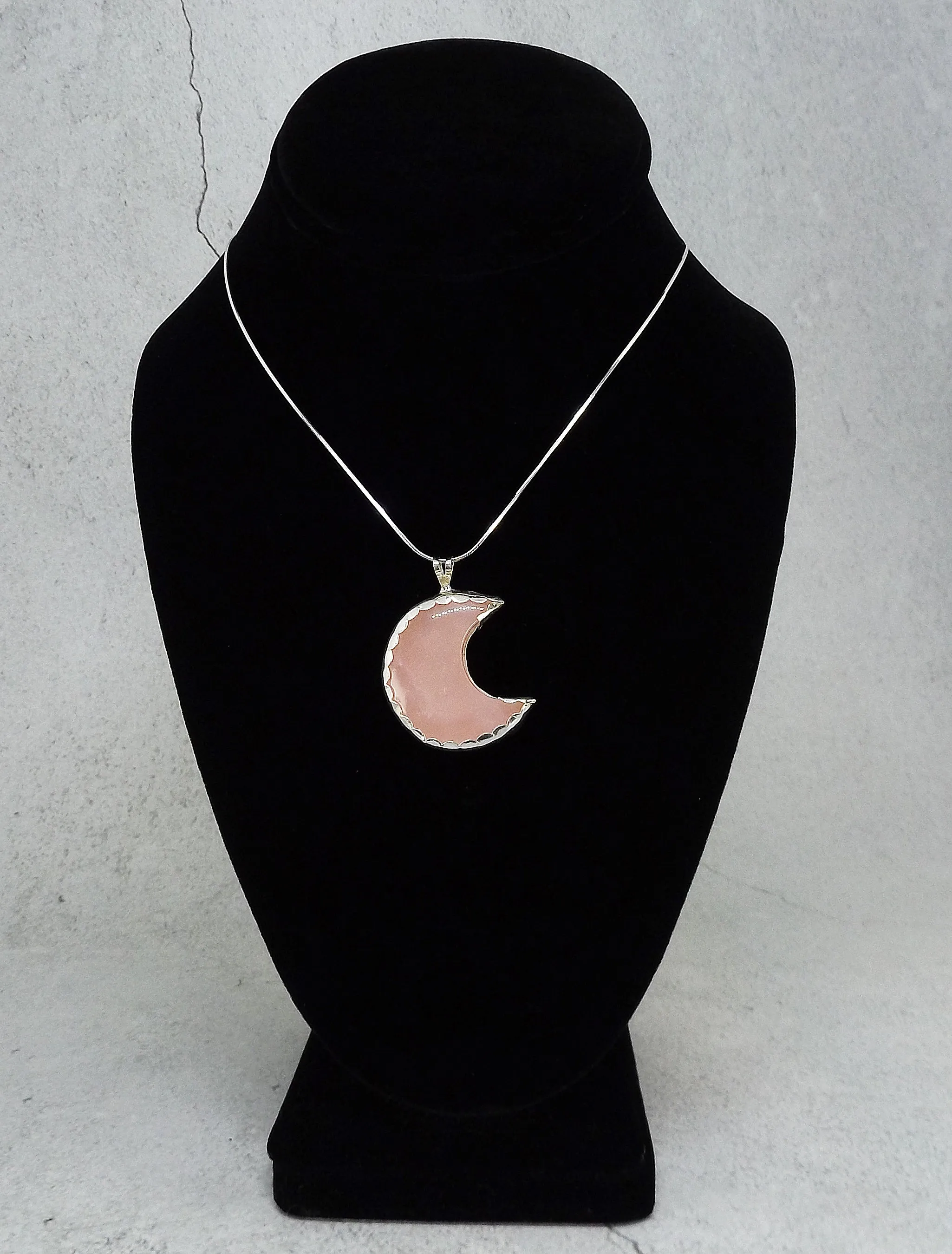 Rose Quartz Moon Necklace in Sterling Silver