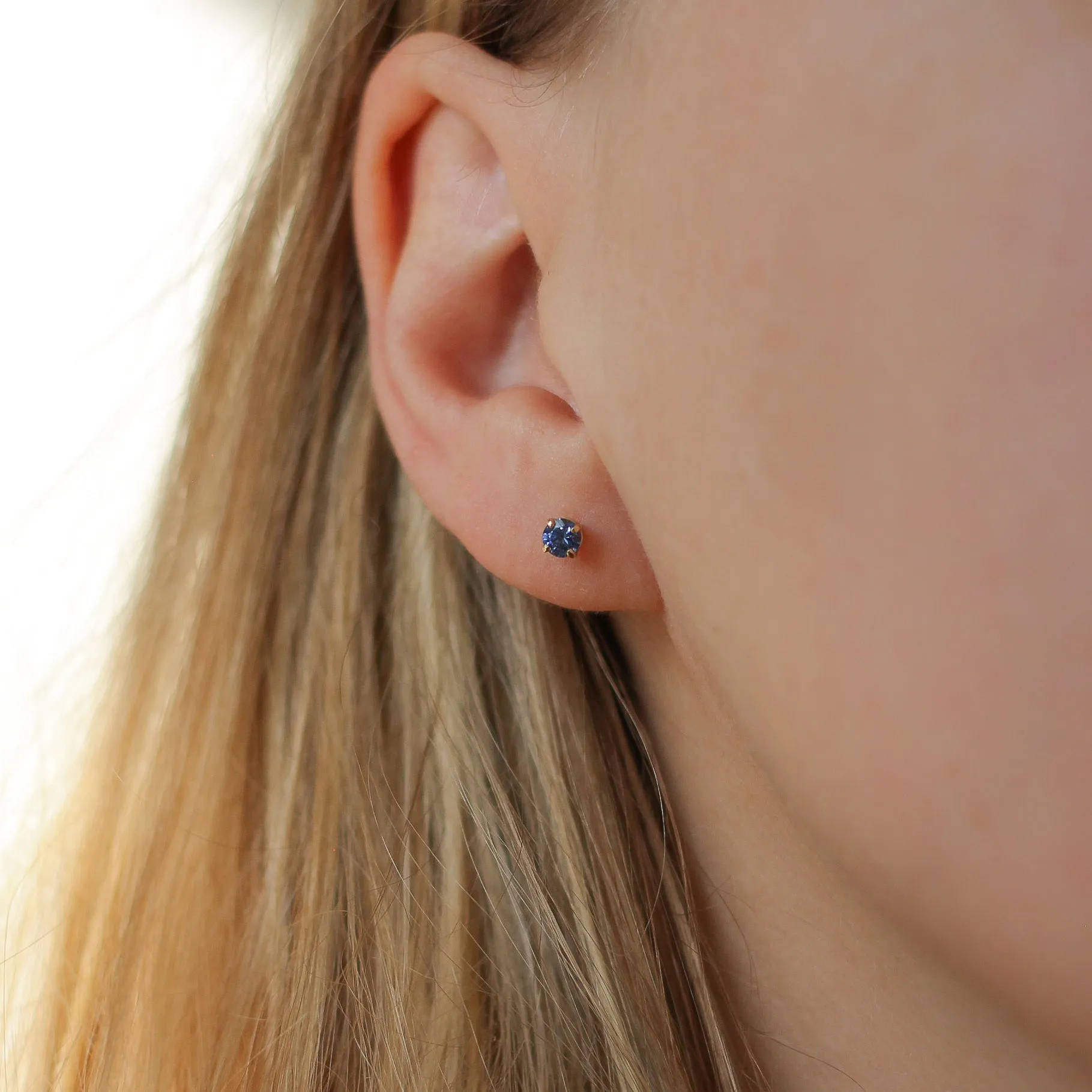 Round Blue Sapphire Studs