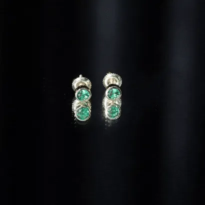 Round Shape Created Emerald Solitaire Stud Earrings in Bezel Setting