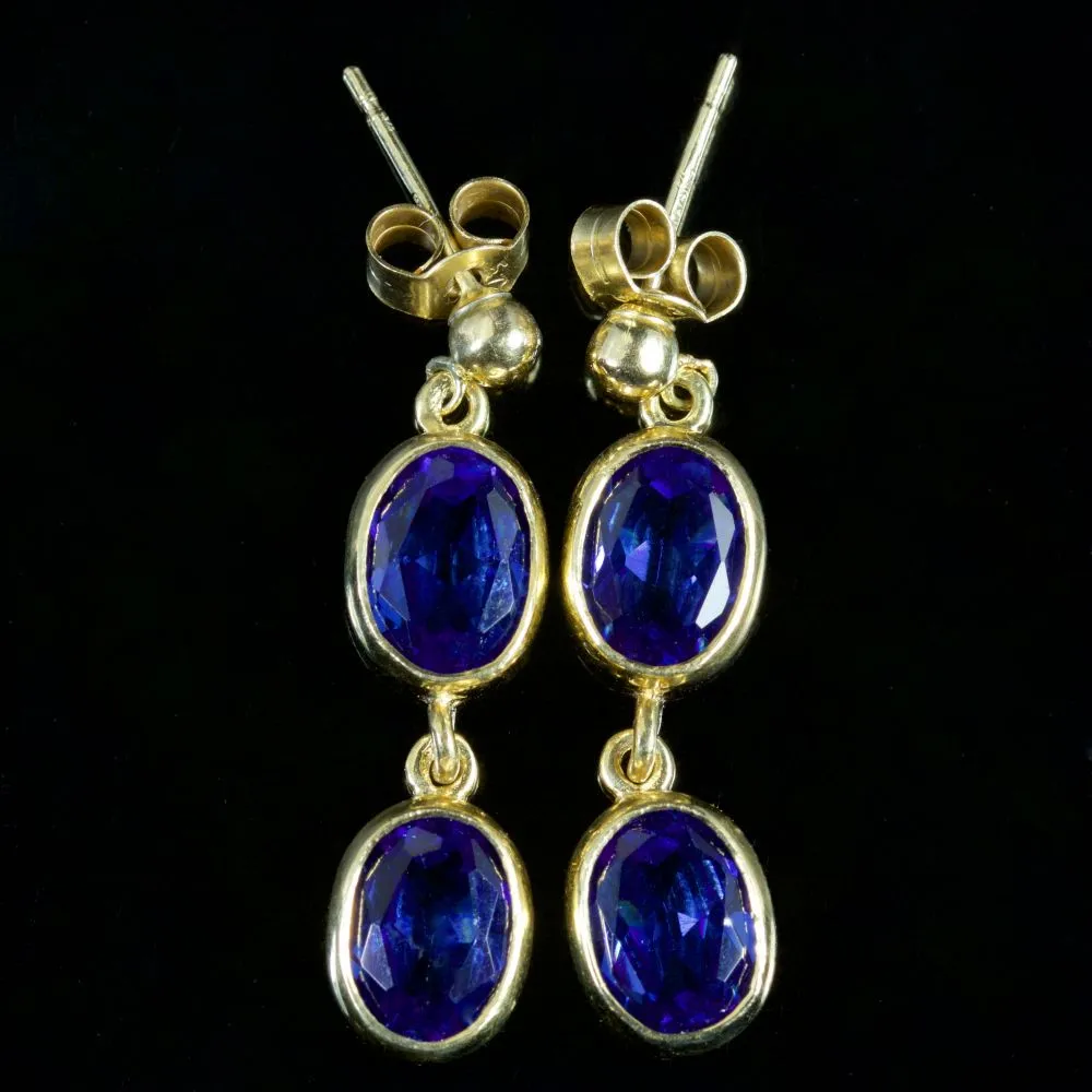 Sapphire Double Drop Earrings 9Ct Gold