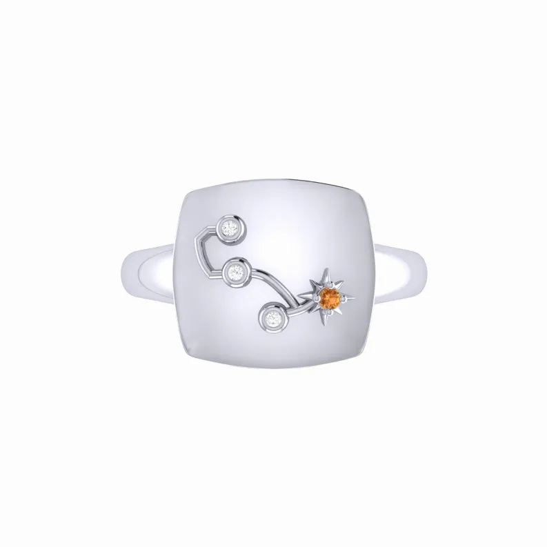 Scorpio Citrine & Diamond Constellation Signet Ring in Sterling Silver