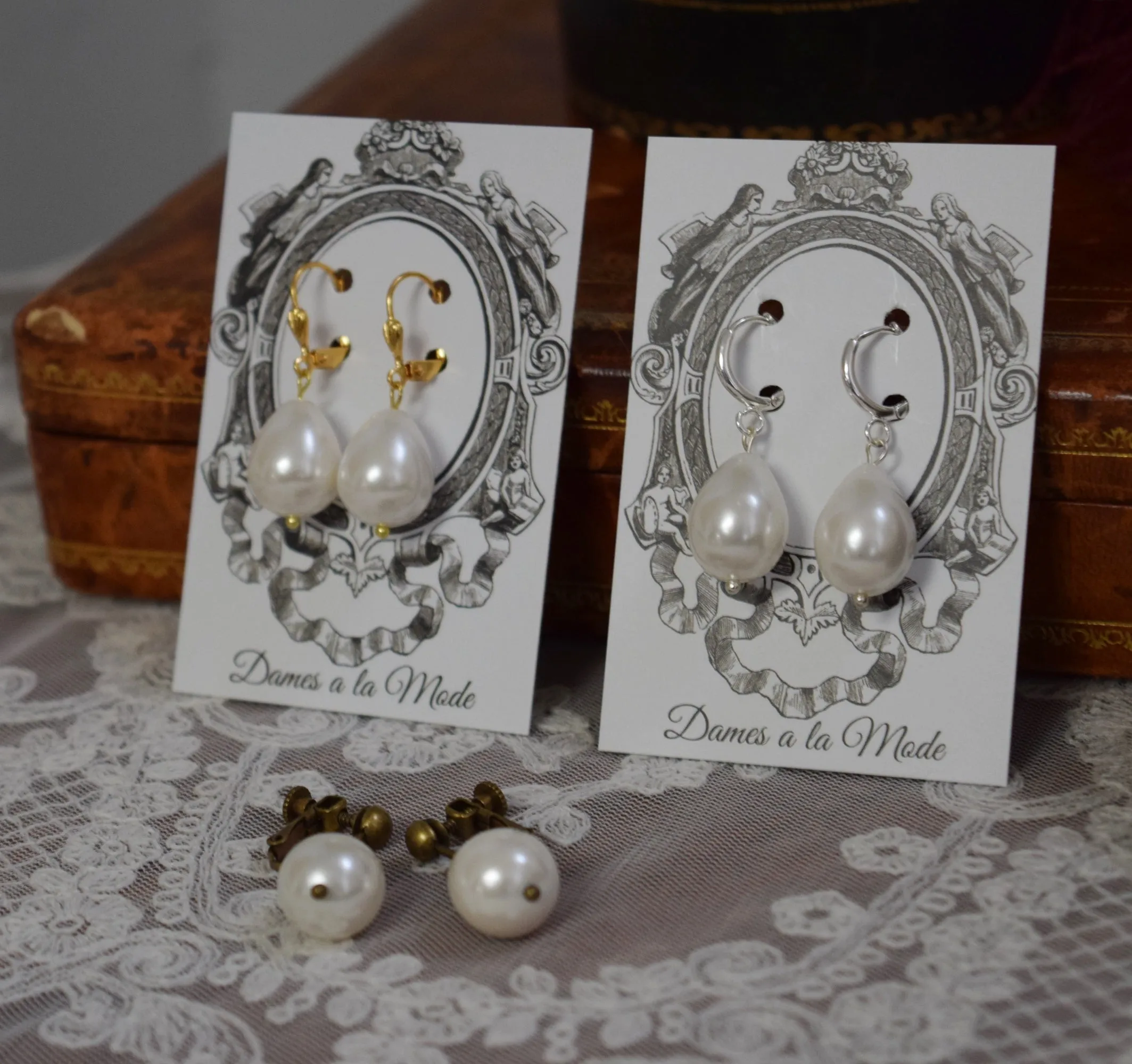 Shell Pearl Teardrop Earrings - Elizabethan, Georgian, Victorian