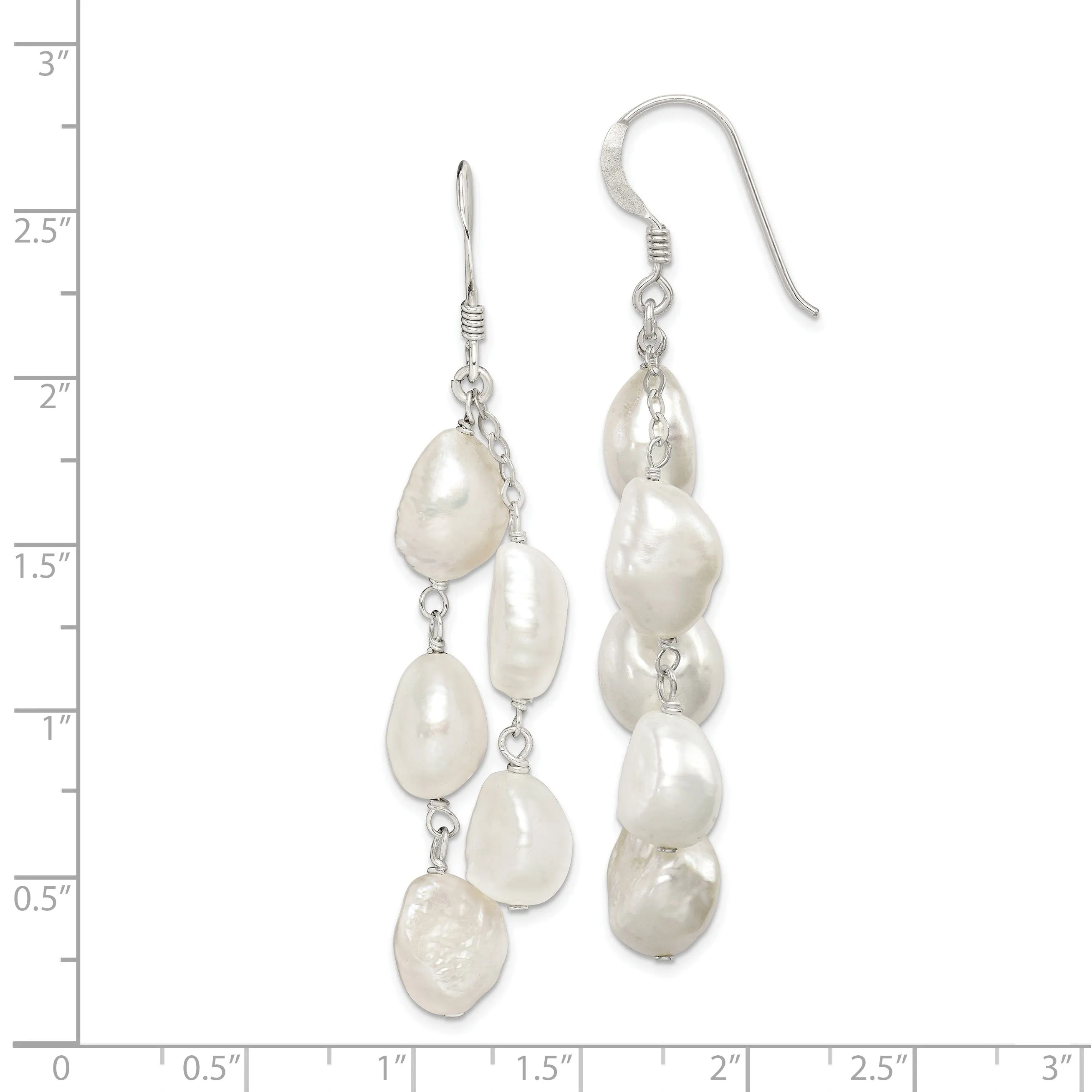 Silver Fresh Water Pearl Dangle Hook Earrings