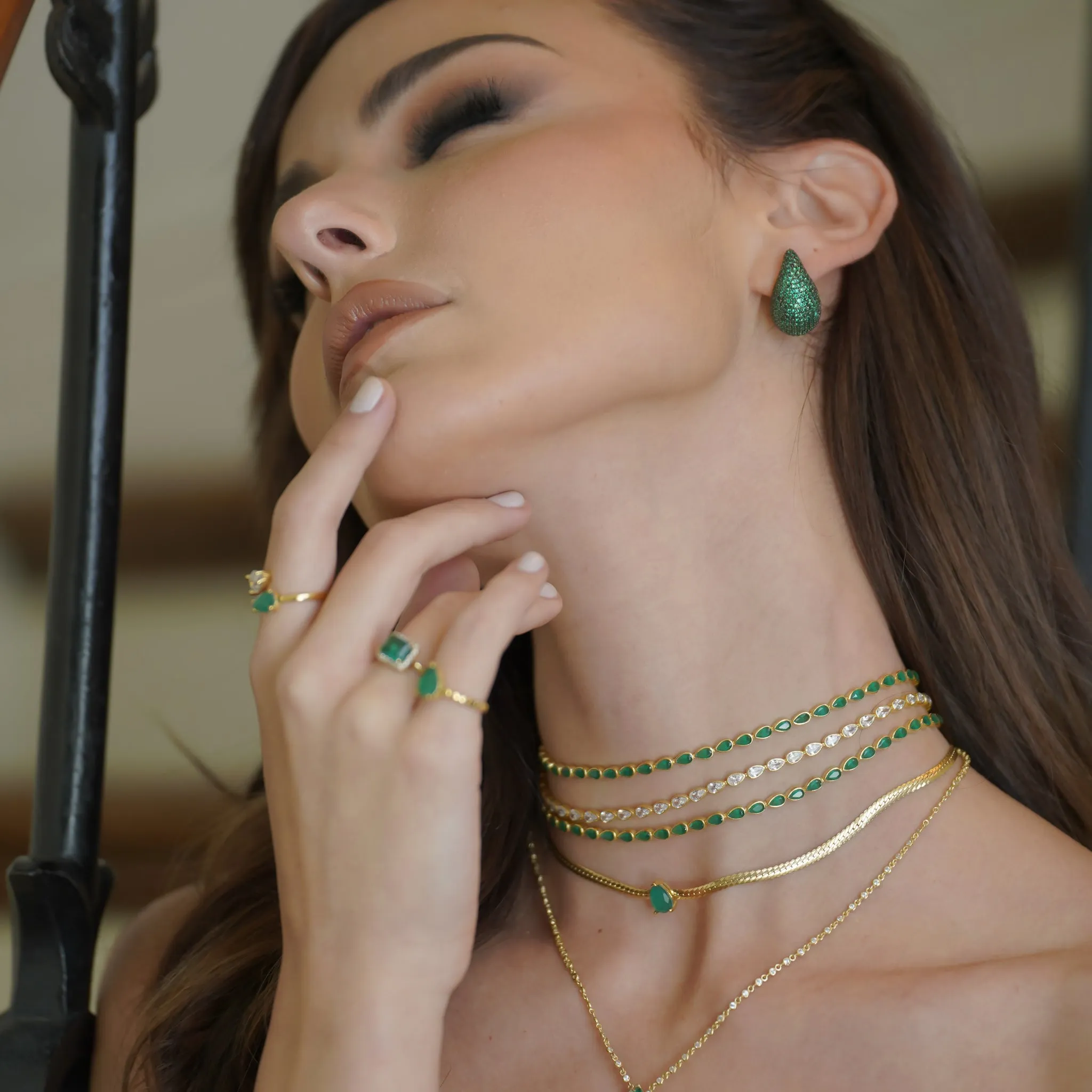 Silver gold plated green pear tennis choker