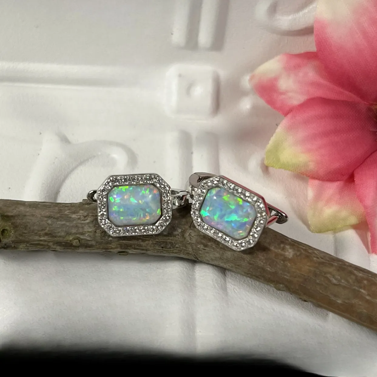 Silver Sterling Silver Opal Earrings