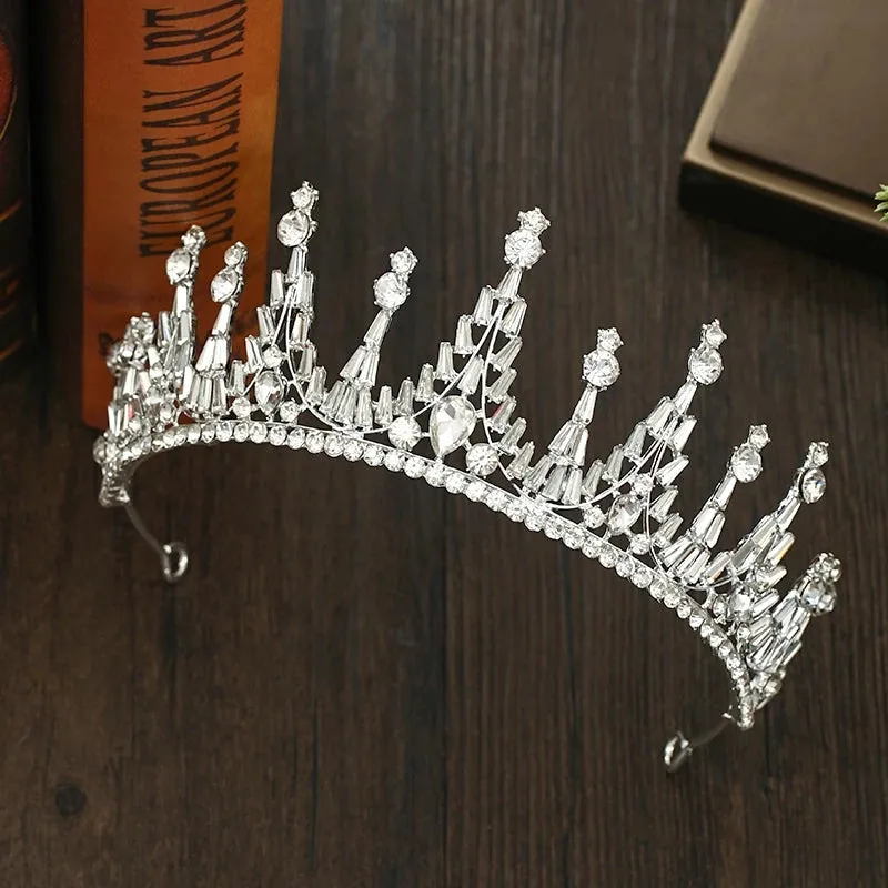 Silver Tiara Crown Detail Princess Queen headdress jewelry bridal Halloween cosplay diadem