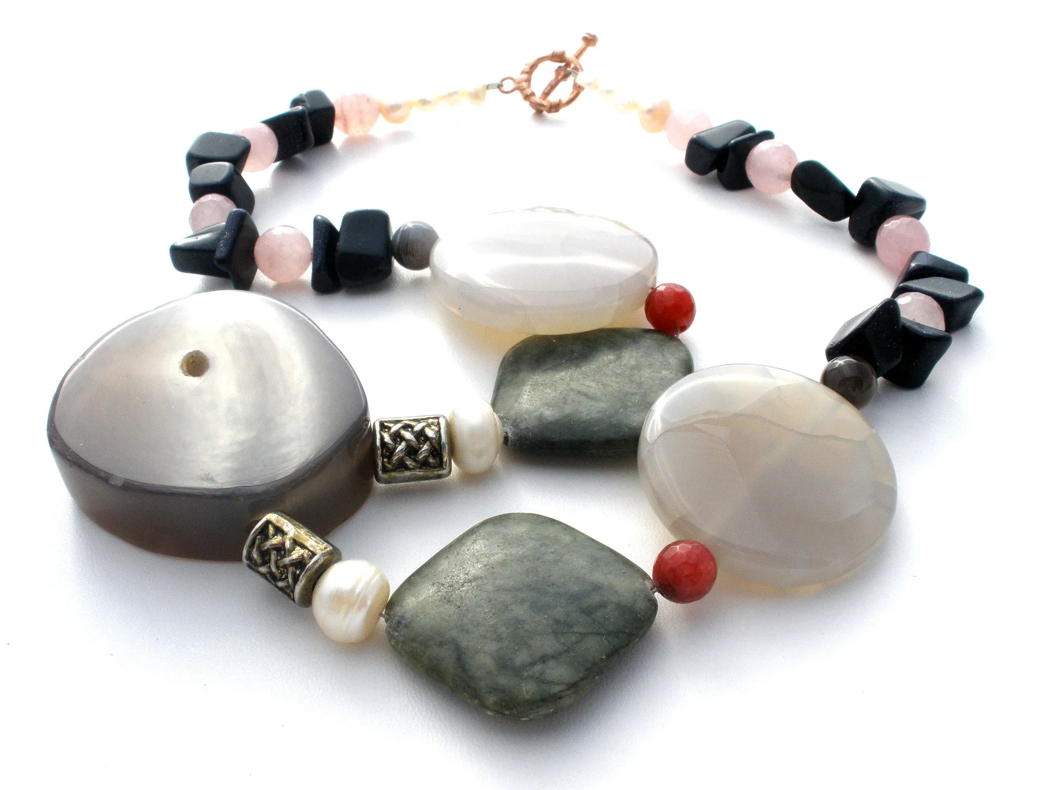 Sliced Agate Rose Quartz Statement Necklace Gemstones