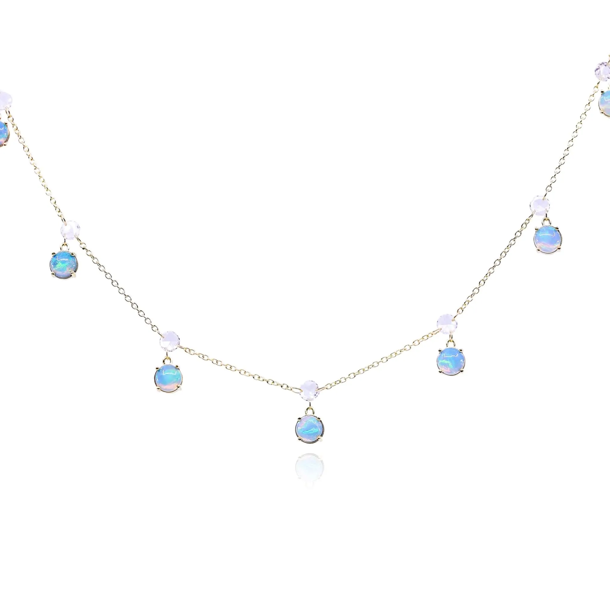 SLOANE STREET 18K YELLOW GOLD ETHIOPIAN OPAL AND ROSE CUT DIAMOND NECKLACE