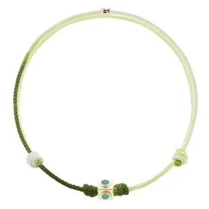 Small Gold Turquoise Lego Cube on Green Ombre Cord Bracelet