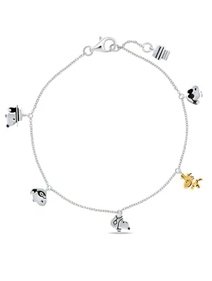 Snoopy & Woodstock .925 Sterling Silver Charm Bracelet Finished in pure platinum