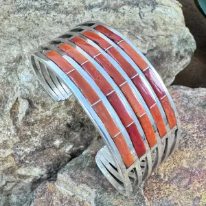 Spiny Oyster and Sterling Silver Multi-Bar Cuff Bracelet