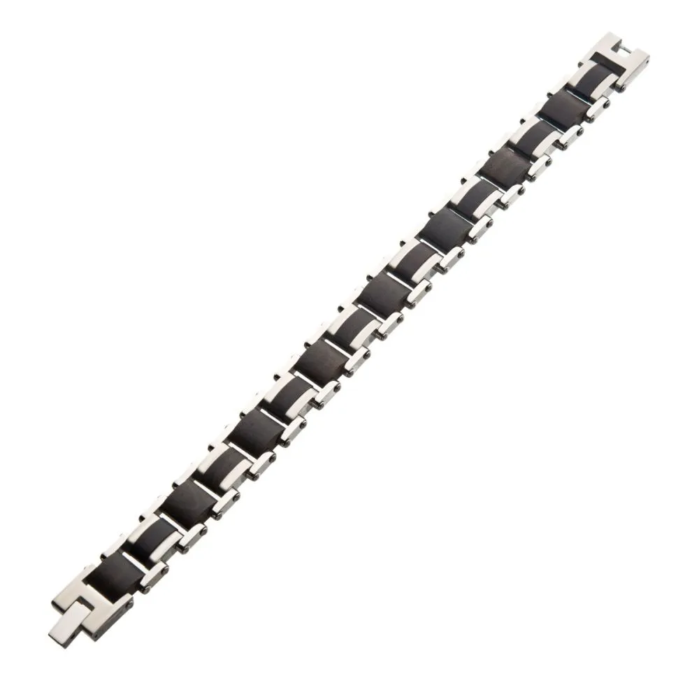 Stainless Steel with Ebony Wood Link Bracelet