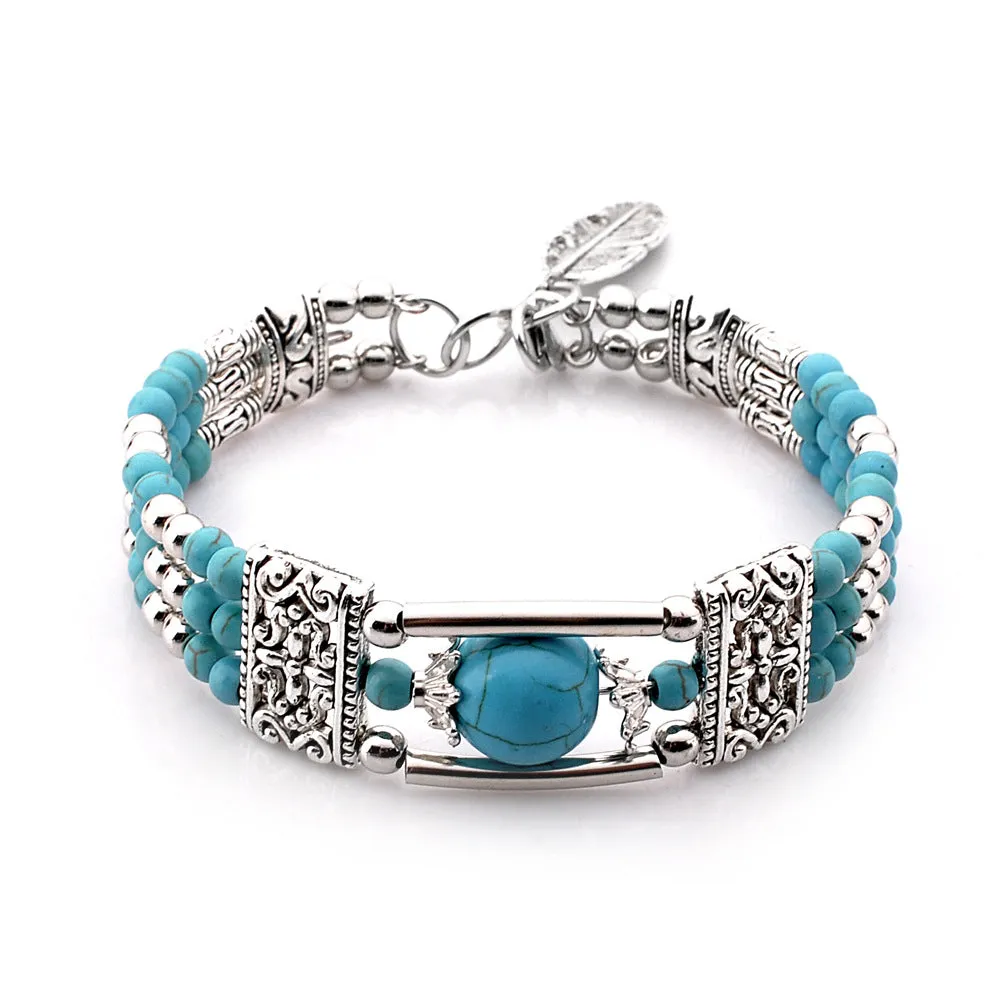 Steel Wire Turquoise Beaded Bracelet