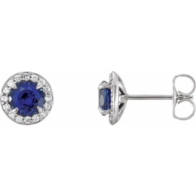 Sterling Silver 5 mm Lab-Grown Blue Sapphire & 1/8 CTW Natural Diamond Earrings