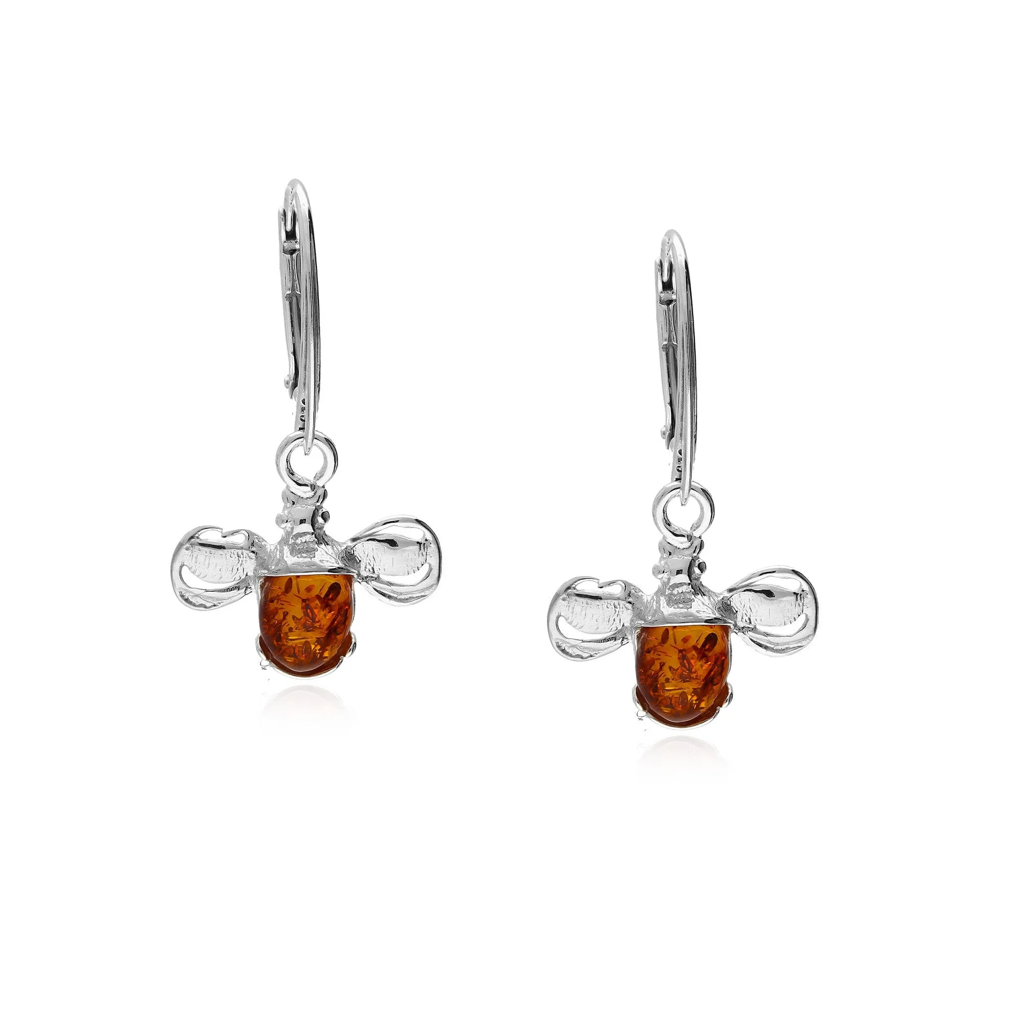 Sterling Silver Amber Bumblebee Drop Earrings