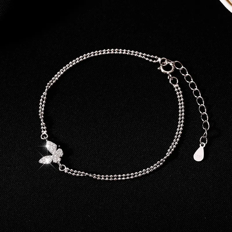 Sterling silver butterfly bracelet female ins niche design