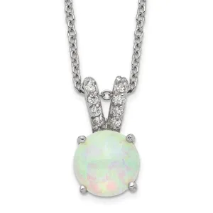 Sterling Silver Created Opal Cabochon & CZ 18" Necklace