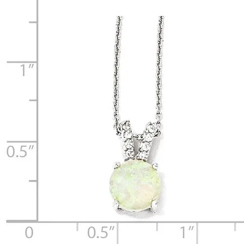 Sterling Silver Created Opal Cabochon & CZ 18" Necklace