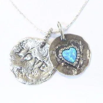 Sterling Silver Necklace Heart Love Pendant for woman with blue opal