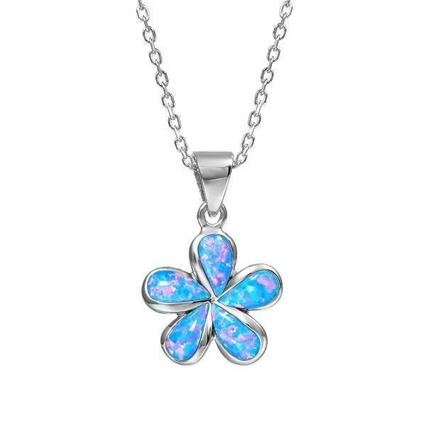 Sterling Silver Opal Plumeria Pendant